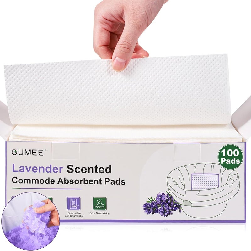 OUMEE 100PCS Lavender Scented Commode Absorbent Pads for Bedside Commode Bucket - Medical Grade Commode Pads with Absorbent Gel, Potty Liner Pads for Adults Seniors Portable Toilet Pad Bedpans - Image 1
